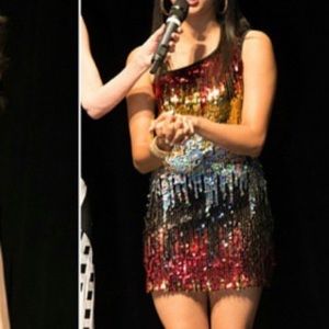 Sequin multicolored mini dress with attached bikini style shorts underneath